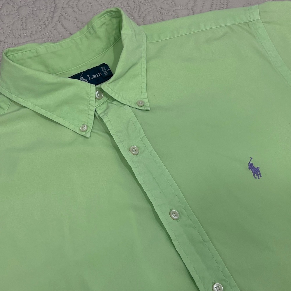 Ralph Lauren Mens Classic Fit Short Sleeve Button Down Shirt Lime Green Large‎